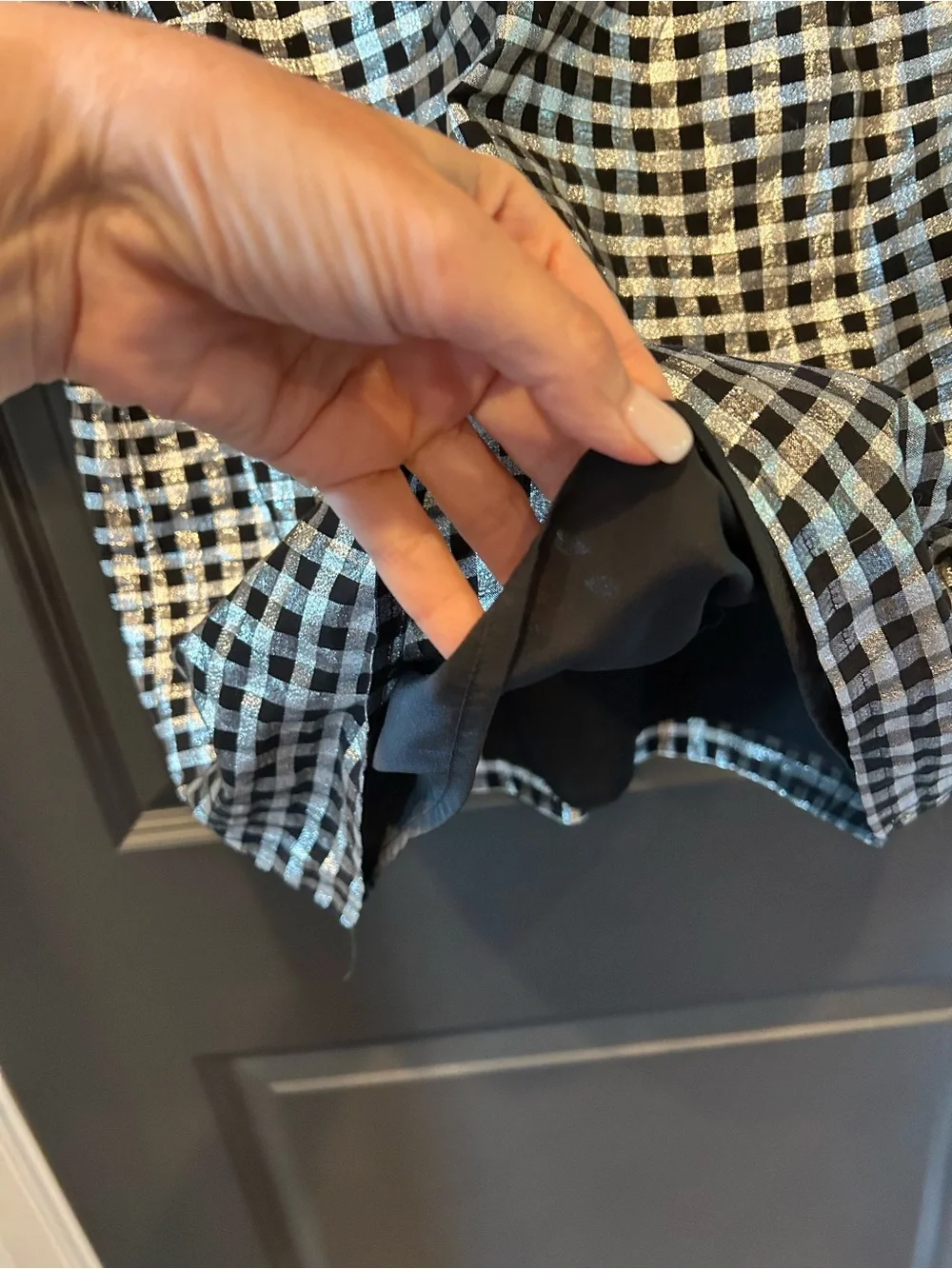 J. Crew Black and Silver Gingham Puff Sleeve Blouse NEW wo tags